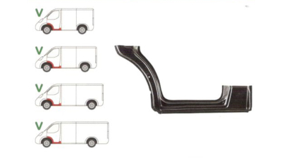 Prag Mercedes Sprinter 209-524 07.2006-10.2013, Sprinter 210-519 10.2013-, Vw Crafter (2e) 12.2005-2017 , partea Fata Stanga, Sub Usa Din Fata; Cu 1/3 Segment Aripa Interior, 