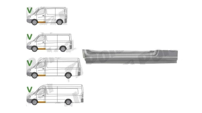Prag MERCEDES SPRINTER, 07.2006-06.2018, VW CRAFTER (2E), 12.2005-04.2017, fata, partea stanga, otel galvanizat; sub usa fata
