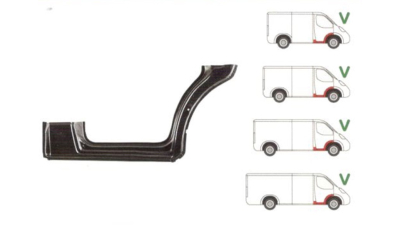 Prag Mercedes Sprinter 209-524 07.2006-10.2013, Sprinter 210-519 10.2013-, Vw Crafter (2e) 12.2005-2017 , partea Fata Dreapta, Sub Usa Din Fata; Cu 1/3 Segment Aripa Interior, 