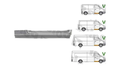 Prag MERCEDES SPRINTER, 07.2006-06.2018, VW CRAFTER (2E), 12.2005-04.2017, fata, partea dreapta, otel galvanizat; sub usa fata