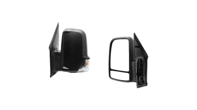 Oglinda exterioara Mercedes Sprinter 209-524 (W906) 07.2006-2017,  VW Crafter (2E) 12.2005-04.2017, Dreapta, Crom, manuala, Fara incalzire, carcasa neagra, Convex, BestAutoVest 5065522E cu semnalizare, cu cablu lung