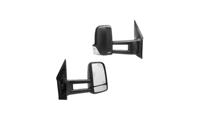 Oglinda usa exterioara MERCEDES SPRINTER, 07.2006-06.2018, VW CRAFTER (2E), 12.2005-04.2017, partea dreapta, regl. manuala; carcasa neagra; sticla convexa; geam cromat; 2 pini (poli); cu semnalizare; brat lung