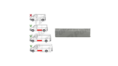 Segment reparatie panou lateral Mercedes Sprinter 07.2006-06.2018, Vw Crafter (2e) 12.2005-2017 partea inferioara Stanga, de  Metal, Lungimea 152 cm, Inaltimea 40 cm,