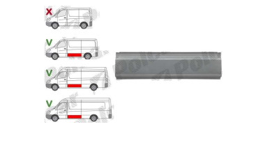 Piese de reparatie pentru panoul lateral MERCEDES SPRINTER, 07.2006-06.2018; VW CRAFTER (2E), 12.2005-04.2017, ampatament: 3665 mm, / 4325 mm, partea stanga, inferior; Tabla; segment latime; lungime 1520 mm; 40 cm