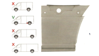 Segment reparatie aripa spate Mercedes Sprinter 2006-, VVW Crafter 2005- , L=3265 Partea Stanga, Spate ,lungime 410 mm, inaltime 393 mm in fta rotii Model Standard