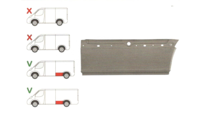 Segment reparatie aripa spate Mercedes Sprinter 2006-, VW Crafter 2005- L=4300, 4700 Partea Stanga, Spate, in fata rotii ,lungime 1075mm inaltime 385mm  model : lung si foarte lung ,