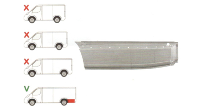 Segment reparatie aripa spate Mercedes Sprinter 2006-2018, VW Crafter 2005-2017; L=4700mm Partea Stanga, Spate, model :EXTRA LONG lungime 1180 mm , inaltime 395 mm, in spatele rotii