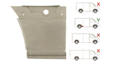 Segment reparatie aripa spate Mercedes Sprinter 2006-, VW Crafter 2005- L=3265 Partea Dreapta, Spate, lungime 400 mm, inaltime 390 mm, in fata rotii, Model Standard