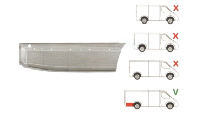 Segment reparatie aripa spate Mercedes Sprinter 2006-, VW  Crafter 2005-  L=4700mm Partea Dreapta, Spate, model :foarte lung  - EXTRA LONG lungime 1180 mm , inaltime 395 mm, in spatele rotii 