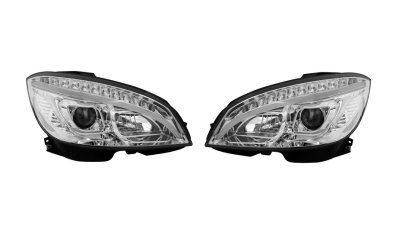 Set faruri tuning MERCEDES Clasa C (W204), 03.2007-03.2011, partea stanga+dreapta, Taiwan, cu indicator led; cu "lumina timp de zi" tip LED; H9+LED; electric; cromat; halogen