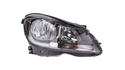 Far Mercedes Clasa C (W204) 03.2011-2014, partea Dreapta, electric, tip bec H7+H7, cu motoras, cu rama negru antracit, Depo