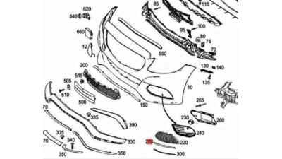 Bandou grila bara protectie fata MERCEDES Clasa C (W205), 01.2014-, fata, partea dreapta, cromat; superior