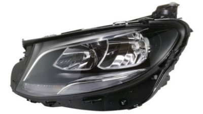 Far Mercedes Clasa E (W213) 03.2016-, partea Stanga, electric, fara inscriptie Mercedes, cu becuri, cu motoras, cu lumini de zi pe LED, tip bec H7+H7+PY21W, Hella