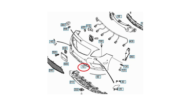 Bara fata Mercedes Clasa B (W246), 09.2014-, cu gauri pentru Senzori de parcare (PDC); grunduit, Aftermarket