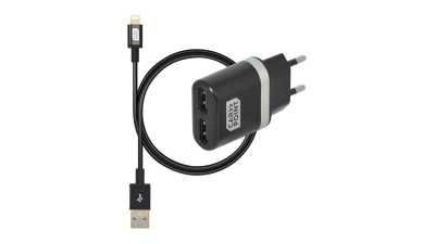 Incarcator priza retea, cu iesire 2x USB,iesire 5V 2.4V, cu cablu conector hibrid MicroUSB MFi Dock 8pin,