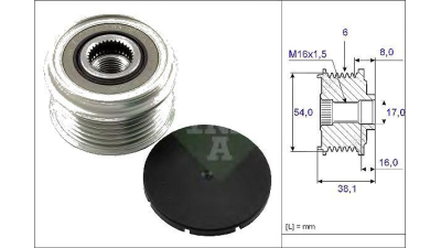 Fulie alternator INA 535006310 OPEL AGILA ASTRA COMBO CORSA MERIVA TIGRA, ALFA ROMEO MITO; BMW 1 (E87), 3 (E90), 3 (E91), 3 (E92), 3 (E93); CITROEN NEMO; FIAT 500, 500 C, 500L, DOBLO, DOBLO CARGO, FIORINO, GRANDE PUNTO, IDEA, LINEA motor 1.0-3.0D, 02.1998