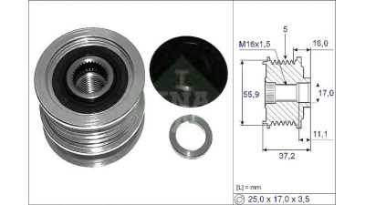 Fulie alternator INA 535011610 Renault Megane 3 Hatchback (Bz0) Megane 2 Combi (Km0/1) Megane 2 Limuzina (Lm0/1) Scénic 2 (Jm0/1) Megane 2 (Bm0/1, Cm0/1) Megane 2 Coupé-Cabriolet (Em0/1) Micra 3 (K12)