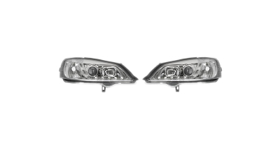 Set faruri tuning Opel Astra G, 01.1998-08.2009 Tuning, Stanga, Dreapta, tip bec H1+H1, cu lumina pozitie led, manual/electric, fara motoras, transparent-culoare argintiu, BestAutoVest, 1216110, 12161106207044