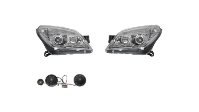 Set faruri tuning OPEL ASTRA H, 10.2003-04.2007, Taiwan, partea stanga+dreapta, pozitie pe LED;tip bec H1+H1; electric; transparent, argintiu; cu motor;