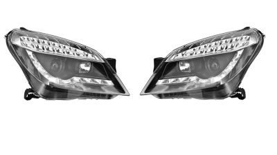Set faruri tuning OPEL ASTRA H, 10.2003-04.2007, partea stanga+dreapta, Taiwan, cu indicator led; cu lumina de parcare LED; H1+H1+LED; manual; negru, transparent; halogen