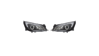 Set faruri tuning Opel Astra J 09.2009 cu 5 Usi/Sedan/Combi, Manual, tip bec H9, omologare ECE, negru transparent, lumina de parcare cu fibre optice, Stanga , Dreapta