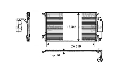 Condensator climatizare OEM/OES Opel Signum, 04.2004-11.2008, motor 1.9 CDTI, 88kw/110 kw diesel, cutie manuala/automata, full aluminiu brazat, 660 (615)x415x16 mm, cu uscator filtrat