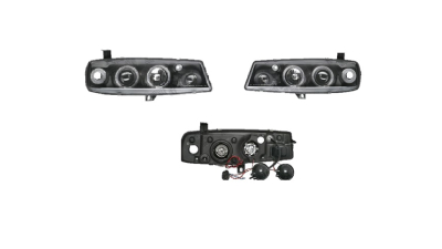 Set faruri tuning OPEL CALIBRA, 10.1989-07.1997, Taiwan, partea stanga+dreapta, cu lumina parcare fibra optica;tip bec H1+H1+H3; manual/electric; negru, transparent; fara motor;