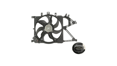 GMV radiator electroventilator Opel Corsa C (X01), 2000-2006 Motorizare 1, 0 44kw; 1, 2 16v 55kw; 1, 4 16v 66kw; 1, 8 16v 92kw; 1, 4 16v Twinport 66kw Benzina, tip climatizare cu AC, cutie Manuala, dimensiune 300W/385mm, cu 4 pini, plastic, Aftermarket