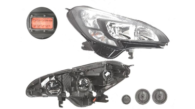 Far Opel Corsa E, 11.2014-, fata, Dreapta, cu daytime running light; H7+H7+PSY24W+W21/5W; electric; cu motor, DEPO