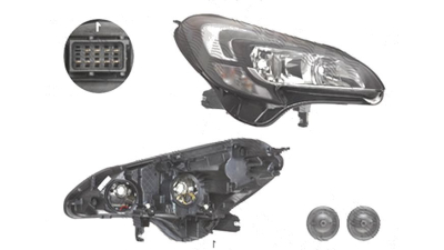 Far Opel Corsa E, 11.2014-, fata, Dreapta, cu LED daytime running light; H7+H7+PSY24W; electric; cu motor;