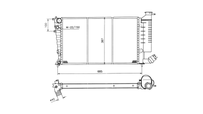 Radiator racire Peugeot 306 (7_), 08.1996-12.2002 1,4 55kw; 2,0 99kw Cu/Fara Ac Benzina, Manual, cu conectori rapizi iesire, 610x359x32, Cu lipire fagure mecanica Aftermarket
