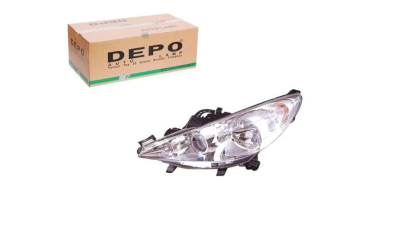 Far Peugeot 207 (W), 05.2006-12.2013, partea Stanga, cu sistem iluminat in curba; tip bec H1+H7+H7+PY21W+W5W; electric; cu motor, DEPO