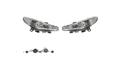 Set faruri tuning PEUGEOT 207 (W ), 05.2006-12.2013, Taiwan, partea stanga+dreapta, tip bec H1+H1; manual; transparent, argintiu;