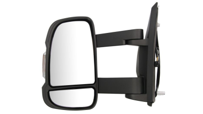 Oglinda usa exterioara Citroen Jumper (250), 09.2006-08.2014; Jumper, 06.2014-, partea Stanga, reglare electrica; carcasa neagra; incalzit; sticla convexa; geam cromat; 8 pini; cu semnalizator alb; brat 25 cm, Aftermarket