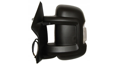 Oglinda exterioara Citroen Jumper, Fiat Ducato (250), Peugeot Boxer, 09.2006-prezent, Stanga, Crom, manuala, Fara incalzire, carcasa neagra, Convex, View Max, Model Scurt, 4 pini, 2 conectori, semnalizare alba, senzor temperatura 5770511M