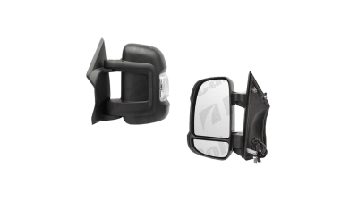 Oglinda exterioara Citroen Jumper, Fiat Ducato (250), Peugeot Boxer, 09.2006-prezent, Stanga, Crom, manuala, Fara incalzire, carcasa neagra, Convex, View Max, 5770516M, Brat 15, 5 cm, 4 pini, 2 conectori, senzor temperatura,