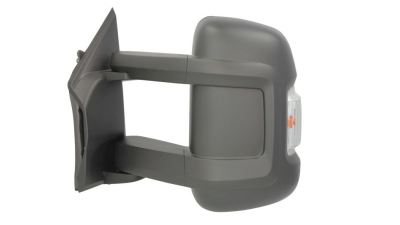 Oglinda usa exterioara Citroen Jumper (250), 09.2006-08.2014; Jumper, 06.2014-, partea Stanga, ajustabil manual; carcasa neagra; sticla convexa; geam cromat; 2 pini (poli); cu semnalizator alb; brat 20 cm, Aftermarket