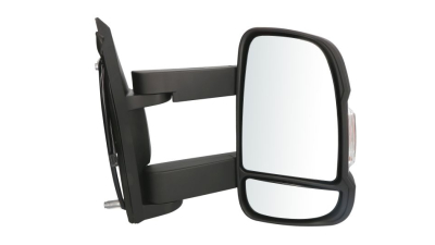 Oglinda usa exterioara Citroen Jumper (250), 09.2006-08.2014; Jumper, 06.2014-, partea Dreapta, reglare electrica; carcasa neagra; incalzit; sticla convexa; geam cromat; 8 pini; cu semnalizator alb; brat 20 cm, Aftermarket