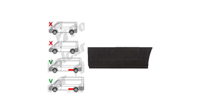 Segment reparatie aripa spate Citroen Jumper (250), 09.2006-08.2014, Fiat Ducato (250), 09.2006-08.2014; Peugeot Boxer (250), 09.2006-08.2014, Ram Promaster, 02.2013-; Varianta Lunga, Stanga, Tabla; fara locas ornament; in Fata carenajului