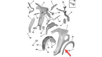 Bandou aripa spate PEUGEOT 208, 06.2019-, partea dreapta, Negru stralucitor, modele GT