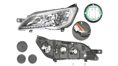 Far Citroen Jumper, 06.2014-; Fiat Ducato, 06.2014-; Peugeot Boxer, 06.2014-, fata, Stanga, cu LED daytime running light; H7+H7+LED+WY21W; electric; silver; fara LED controlling unit; cu motor;