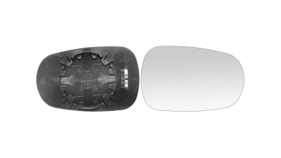 Geam oglinda exterioara cu suport fixare Renault Clio 1 (B57/C57), 1994-09.1998; Clio 2 (B0/1/2), 09.1998-06.2001; Clio Ii/Storia/Campus (B0/1/2), 07.2001-2012, partea Stanga=Dreapta, incalzit; sticla asferica; geam cromat, Aftermarket