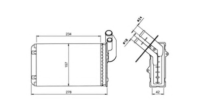 Radiator Incalzire Renault Megane, 11.1995-2003, diesel, benzina, aluminiu mecanic/plastic, 234x157x40 mm, SRLine