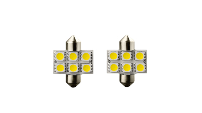 Set 2 becuri auto Vecta cu 6 leduri 12V SV8,5 , 31 mm alb tip sofit 