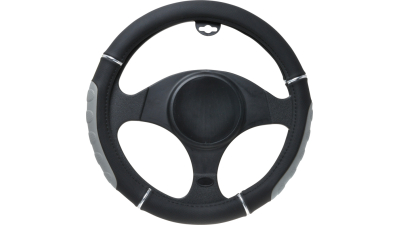Husa volan negru cu gri , material cauciucat cu perforatii, diametru 37-39 cm