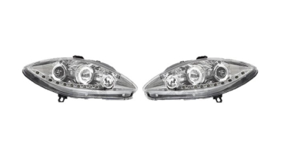 Set faruri tuning Seat Altea (5p1/5p5) 03.2004-, Seat Leon (1p1) 06.2005-12.2012, Seat Toledo (5p2) 10.2004-09.2009, Stanga, Dreapta, tip bec H1+H1, manual/electric, cu lumina pozitie led, fara motoras, transparent- argintiu, ECE, tuning, BestAutoVest, 