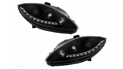 Set faruri tuning Seat Altea (5p1/5p5) 03.2004-, Seat Leon (1p1) 06.2005-12.2012, Seat Toledo (5p2) 10.2004-09.2009, Stanga, Dreapta, tip bec H1+H1, manual/electric, cu lumina pozitie led, fara motoras, transparent- negru ECE, tuning, BestAutoVest, 