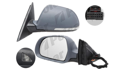Oglinda exterioara Skoda Superb (3t), 06.2008-07.2015, Stanga, reglare electrica; grunduit; incalzita; geam asferic; geam albastru; pliere electrica; memorie; 13 pini; cu semnalizare; cu lampa perimetru