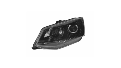 Far Skoda Fabia, 12.2014-, partea Stanga, electric, tip bec H7+H7+WY21W, cu motoras, cu lumini de zi pe LED, Hella