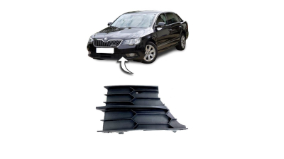 Grila bara Skoda Superb (3t), 06.2013-07.2015, Fata, partea Stanga, laminat cu negru, Aftermarket